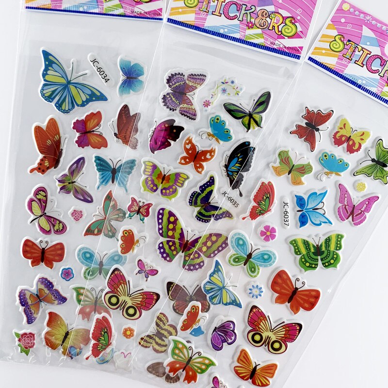 Autocollants imperméables à motif papillon de dessin animé 3D, jouet de bricolage pour enfants, décoration de chambre de filles, autocollant Kawaii, 8 feuilles/ensemble