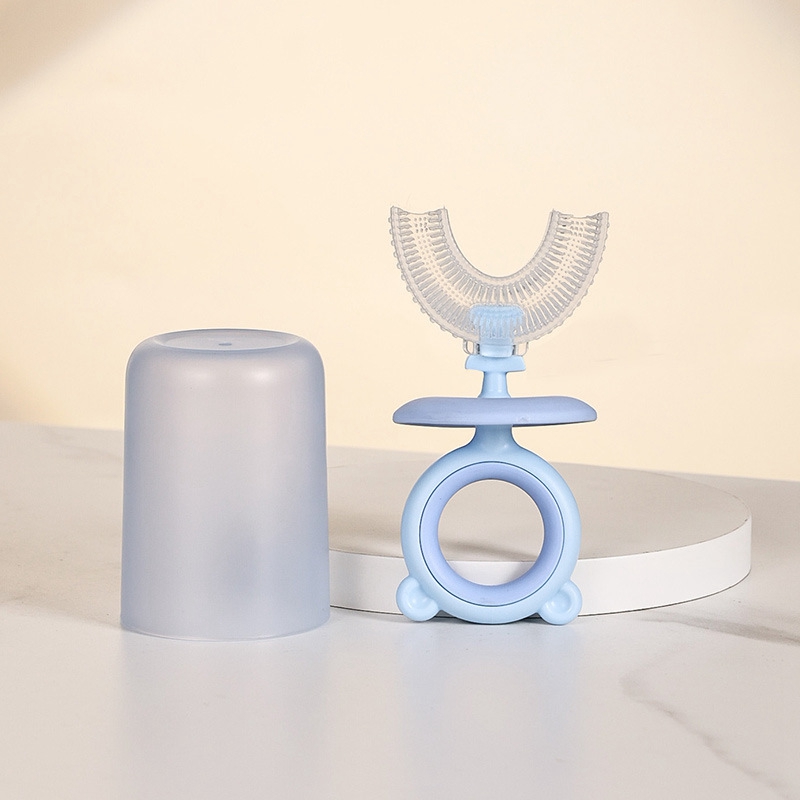 Spazzolino da denti a forma di U per bambini spazzolino da allenamento manuale per bambini spazzolatura a 360 gradi strumenti per la pulizia orale con coperchio antipolvere per 2-12 anni: S4-L