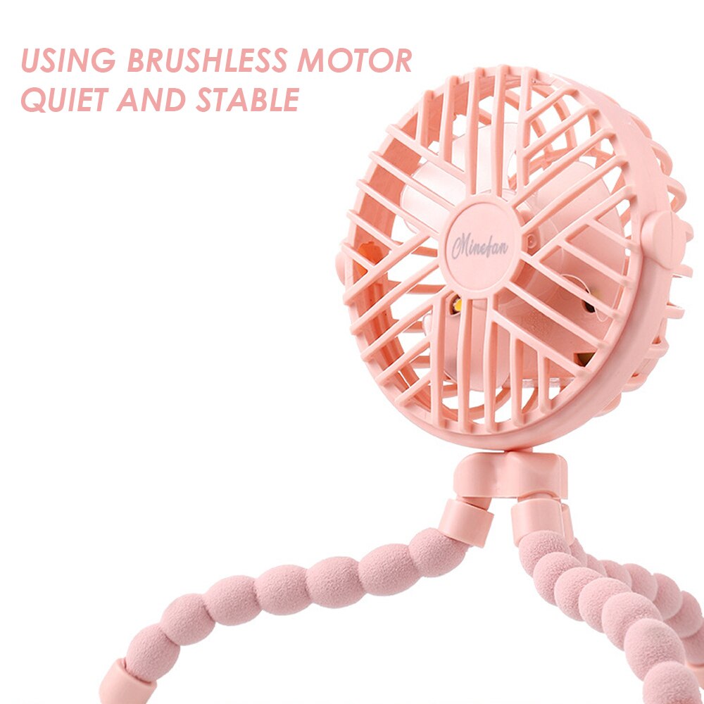 Mini Stroller Fan 600mAh Personal Portable Desk Handheld Baby Bed Car Seat Fan USB Rechargeable Battery Operated Fan