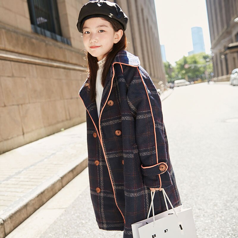 Cappotto di lana per bambina 2021 autunno e inverno nuovo plaid retrò giacca a vento spessa di media lunghezza cappotto di lana per bambini abbigliamento abbigliamento