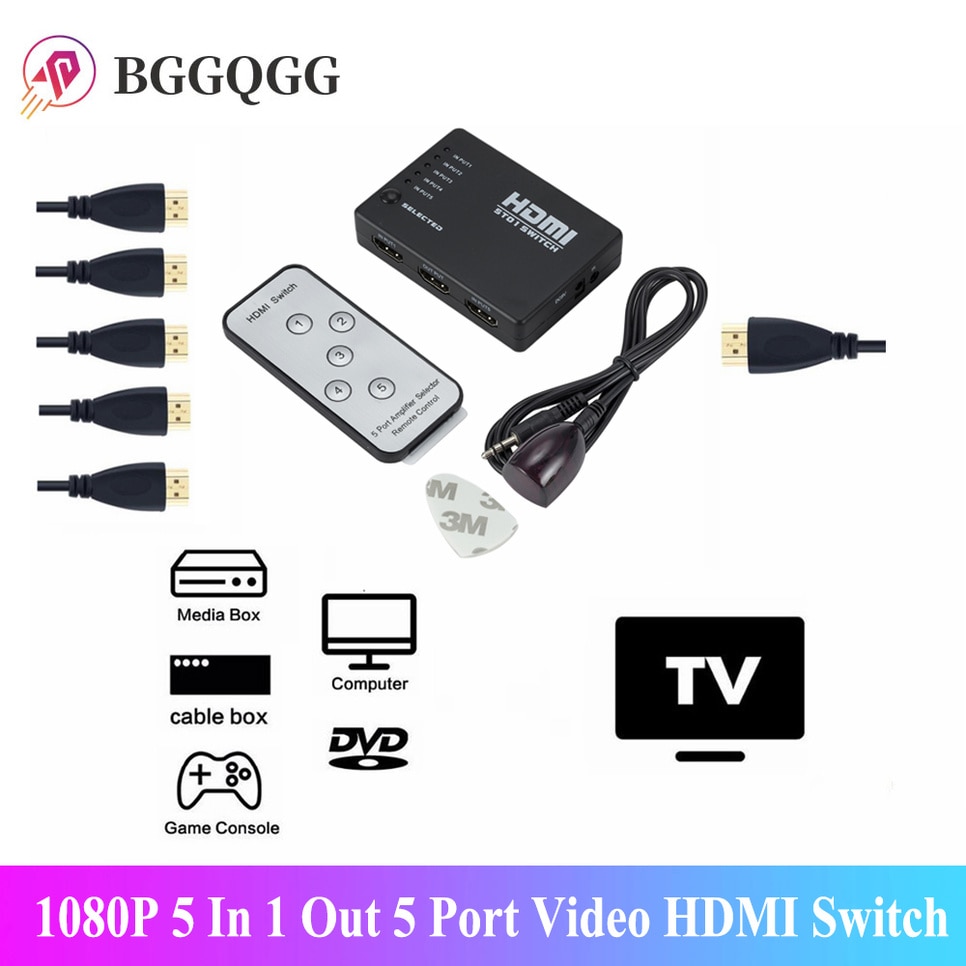 Bggqgg 5 Port 1080P 5 In 1 Out Video Hdmi Switch Selector Switch Box Splitter Hub Ir Afstandsbediening Voor hdtv PS3 Dvd Geheugenkaart Adapter