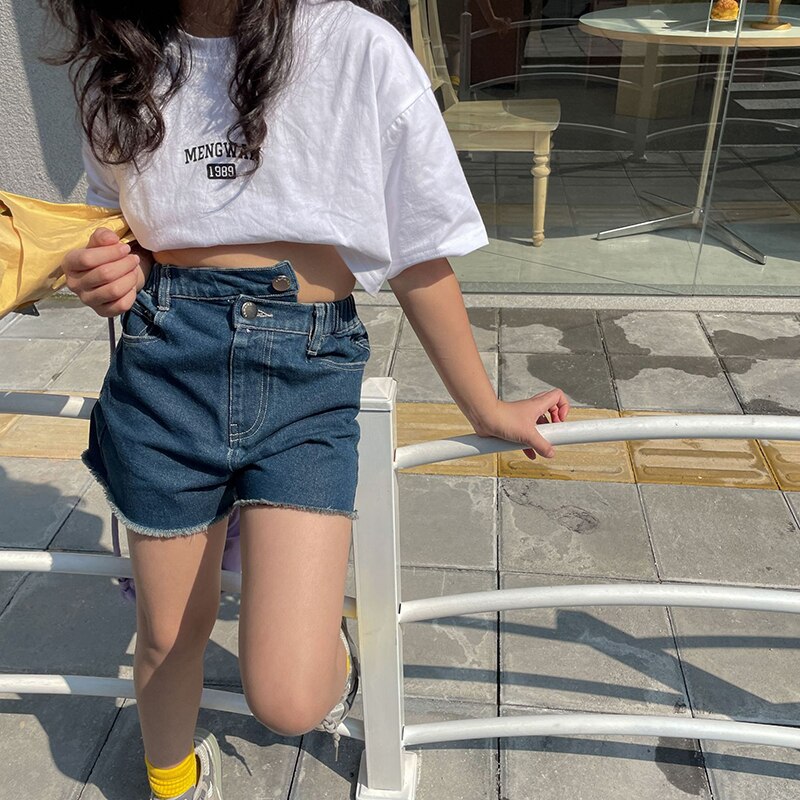 Lente Zomer Meisjes Shorts Baby Denim Shorts Kids Bottoms Kinderen Streetwear Kleding Onregelmatige Taille Ripped Tassel 4-13Y