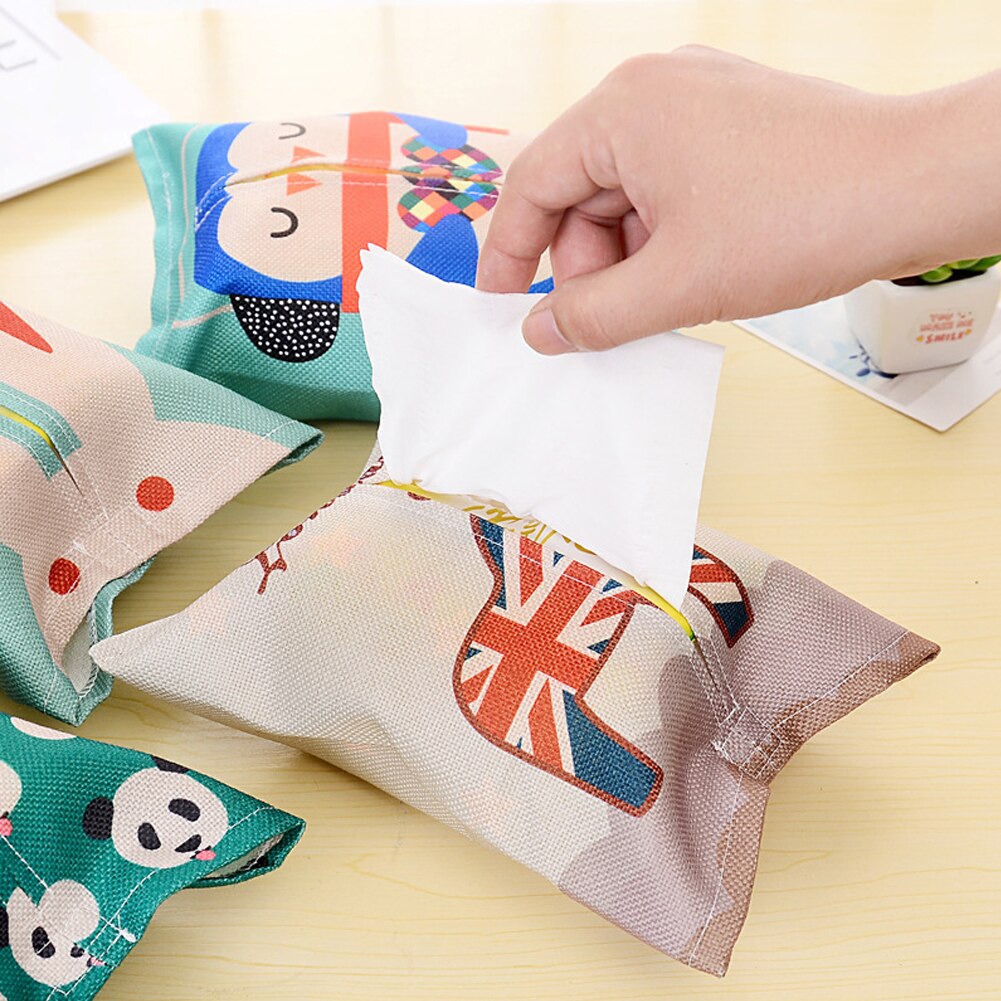 Tissue Bag Cotton And Linen Tissue Box Cover Handkerchief Napkin Holder Cover Cute Animal Printing Baby Wet Wipes Box Wipe Cases
