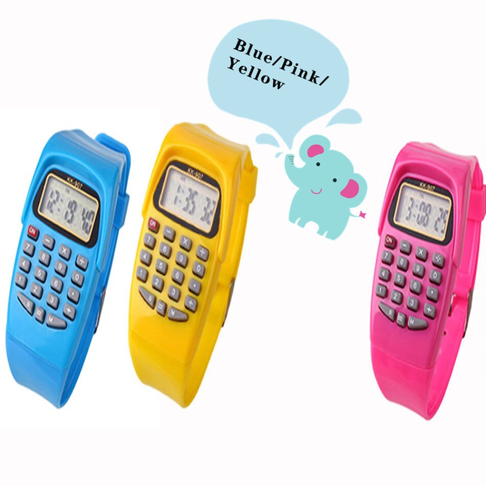 Siliconen Multifunctionele Elektronische Rekenmachine Horloge Kinderen Elektronische Horloge Sport Blauw/Geel/Roze