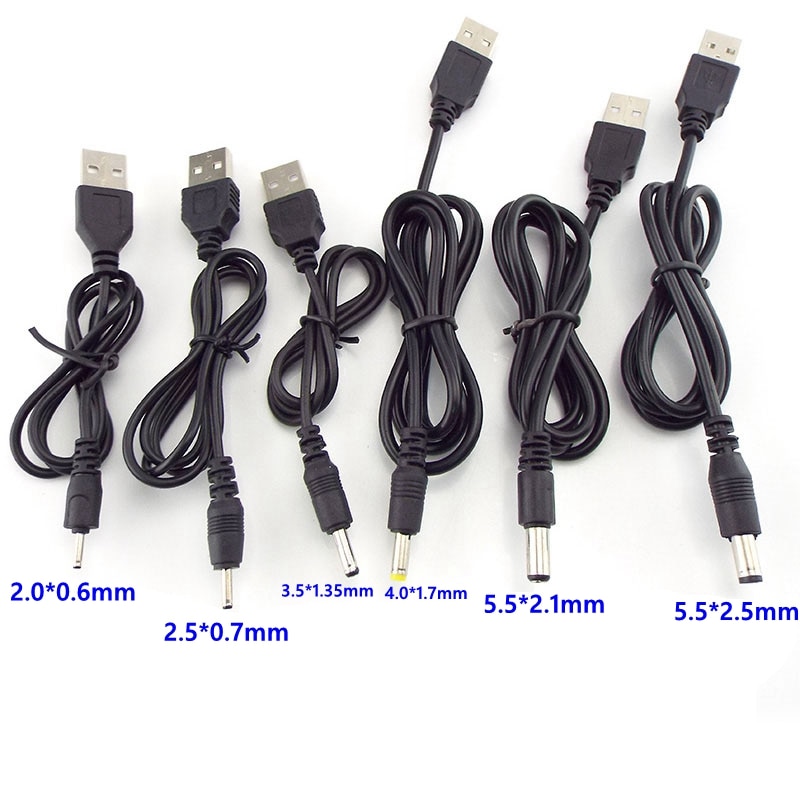 USB2.0 Male Port Type A To DC 5V 3.5*1.35mm 4.0*1.7mm 2.0*0.6mm 2.5*0.7mm 5.5*2.1mm 5.5*2.5mm Barrel Jack Power Cable Connector