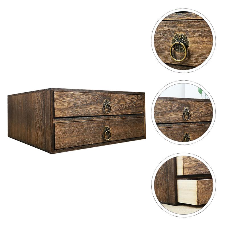1pc Wooden 2-layer Storage Box 2-layer Convenient Storage Box Sundries Organizer