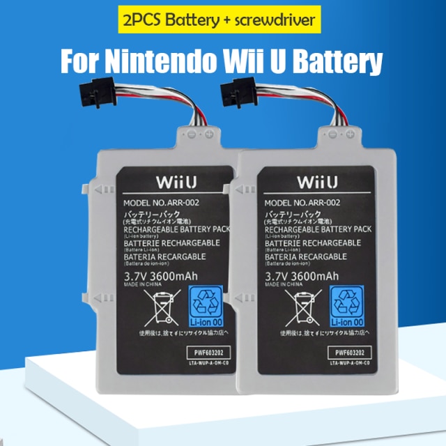 Paquete de batería recargable para Nintendo Wii U, 3,7 V, 3600mAh, ARR-002, controlador de mando, batería de repuesto con paquete de herramientas: 2PCS