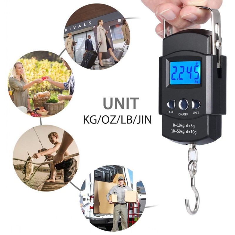 50kg/110lb Digital Fish Scale Electronic Scale Portable Express Luggage Weight Hanging Scale With 1m Measuring Tape