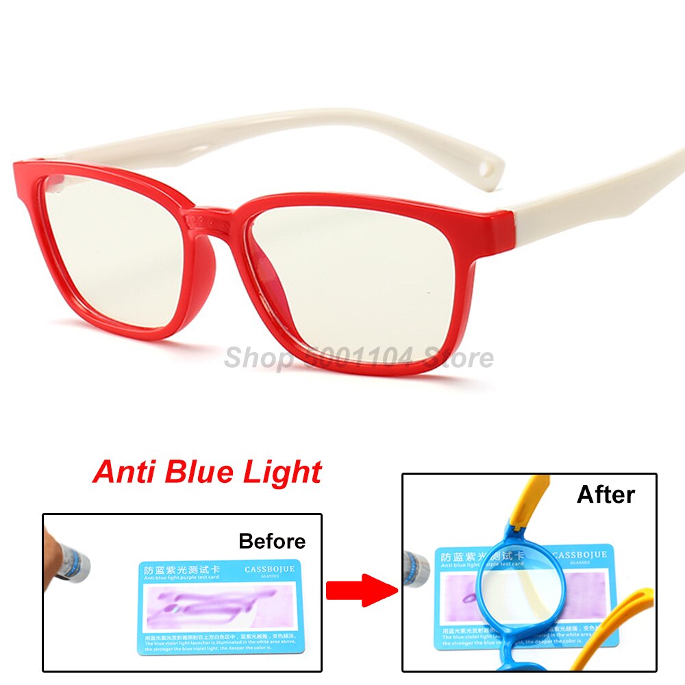 Blue Light Glasses Children Blocking Computer Eyeglasses Kids Girls Transparent TR90 Soft Silicone Frame UV400: red white