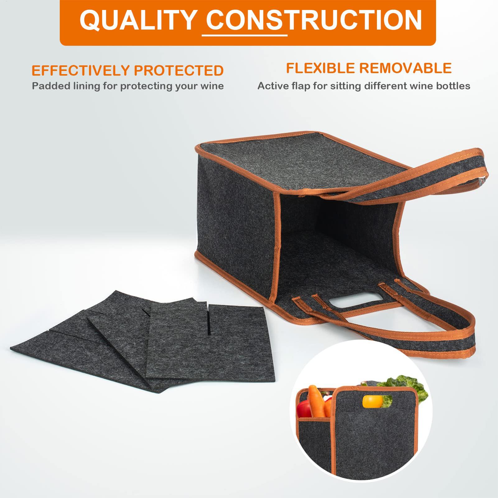 6-flessen wijnkoffer met scheidingswand van vilt, draagbare wijnopbergtas, wijn cadeauverpakking, rode wijn opbergdoos met handvat