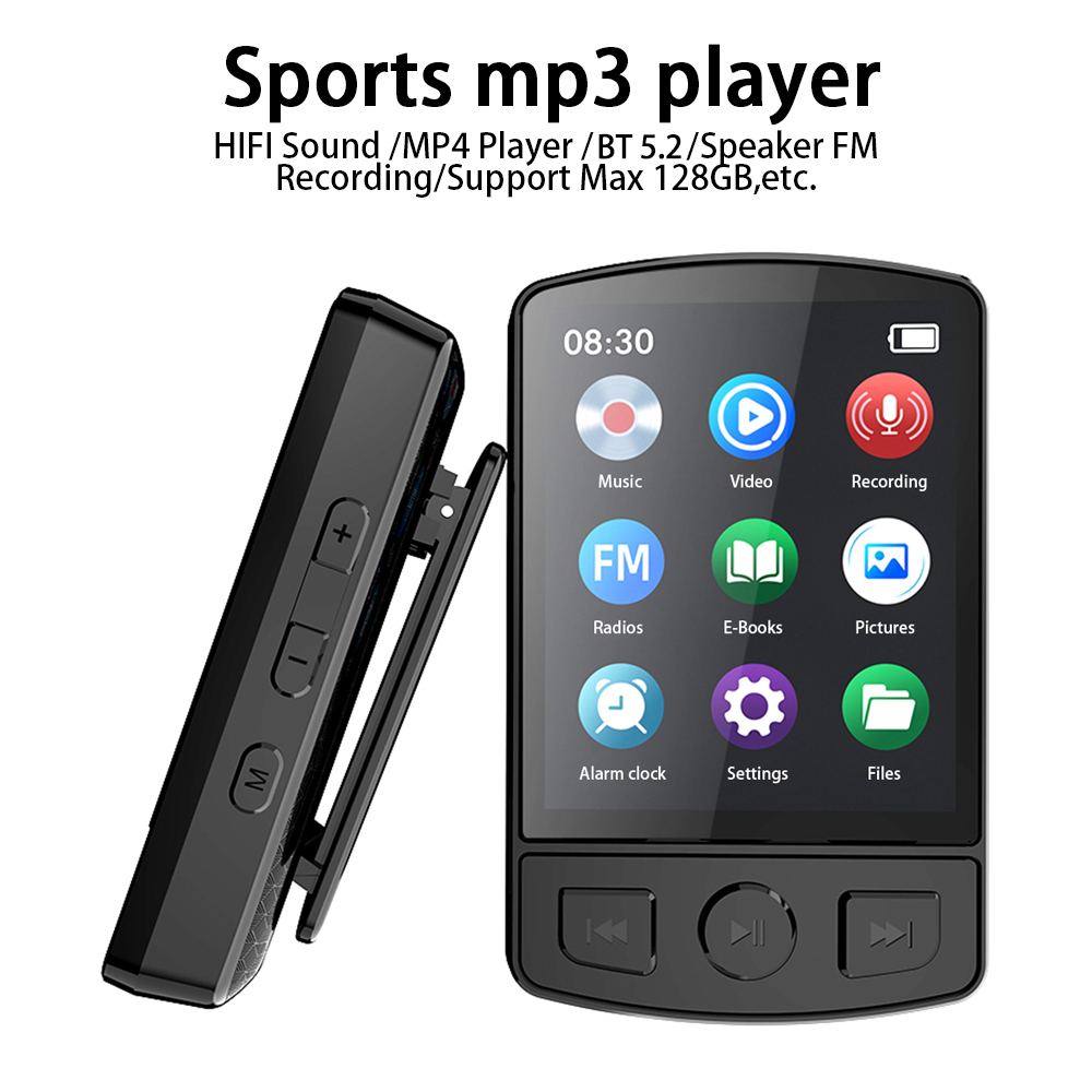 MP3 Player Bluetooth 5.2 1.77 inch Screen Music Player with Speakers Lossless Sound with Recording E-Book Video Playing