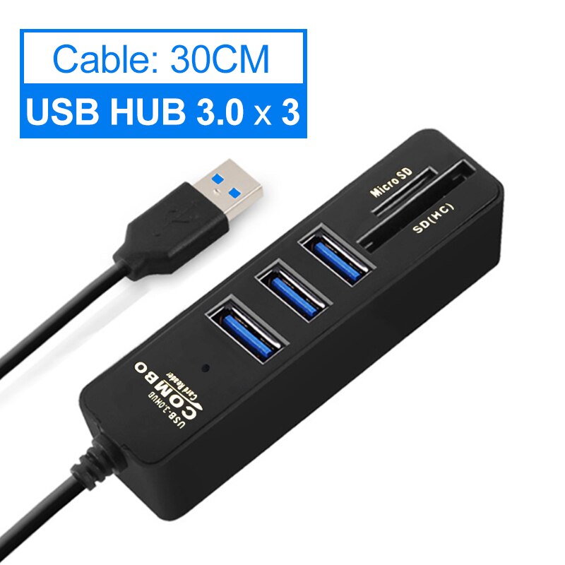 Connecteur USB, Hub USB 3.0 Multi Hub USB 3.0, séparateur USB 2.0 3 / 6 Ports, Hab, Micro TF/SD à grande vitesse, lecteur de cartes, accessoires d'ordinateur pour PC: 3 Port Black USB 3.0