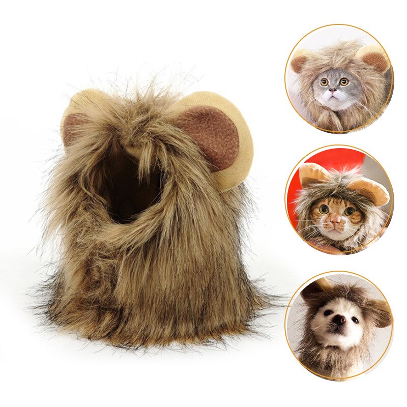 Peluca de gato de melena de León, sombrero para perros y gatos pequeños, accesorios de decoración para mascotas, disfraz de Peluca de León, gorro de pelo , suministros para mascotas: L
