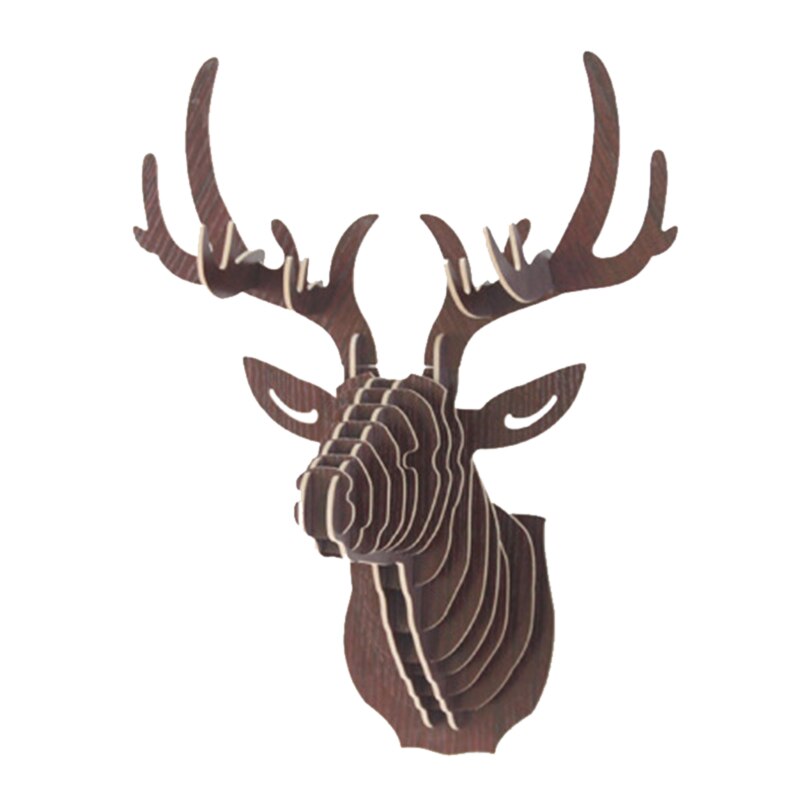 Dozzlor 3D cabeza de ciervo de madera Animal arte modelo hogar pared para Oficina Decoración colgante soportes de almacenamiento estantes artesanía decoración del hogar: 1