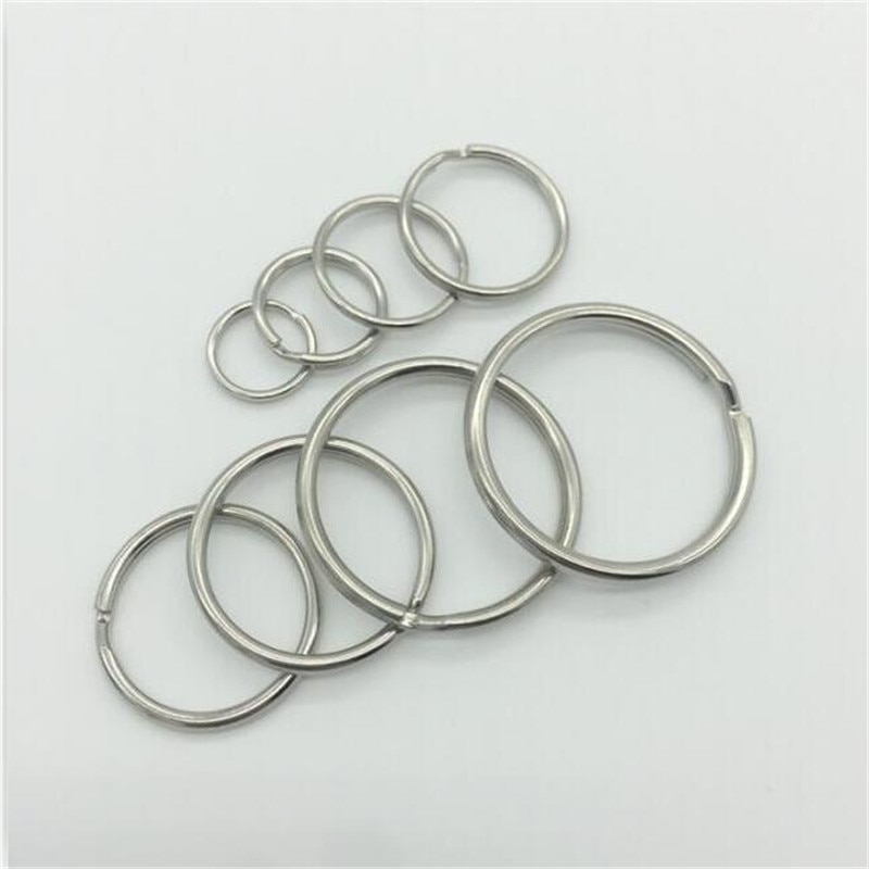 50pcs/lot 12mm 15mm 20mm 25mm 28mm Stainless Steel Hole Key Ring Key Chain Rhodium Plated Round Split Keychain