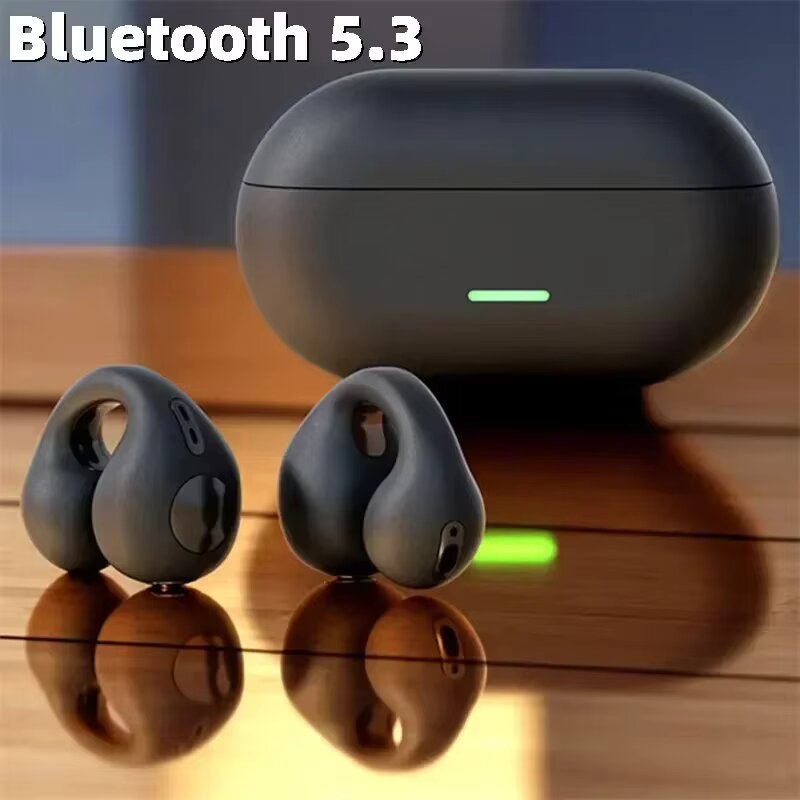 Bluetooth Headset 5.3 Wireless Bone Conduction Headphones Clip Ear Music Noise Canceling HD Call Sports Gaming Earphone