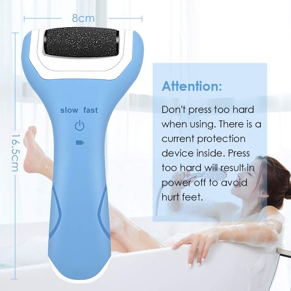 Foot File Electric Hard Skin Remover Foot Pedicure Callus Remover USB Rechargeable Foot Care Tool with 2 Roller Heads