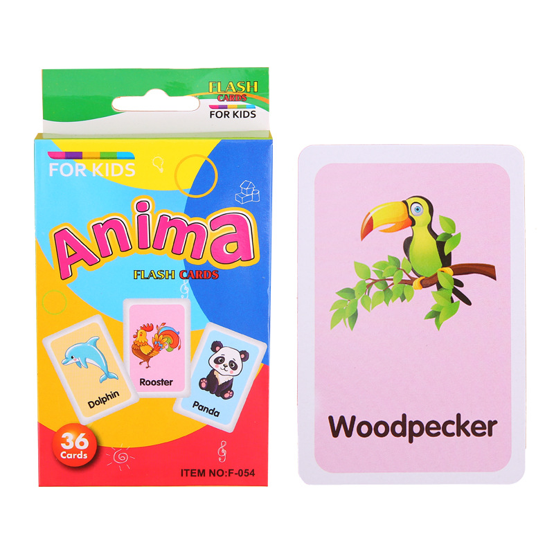 Baby Learning Card Kids Recognition Animal Coloe Shape Card Fun English Word Educational Toy Game Puzzle: Animal