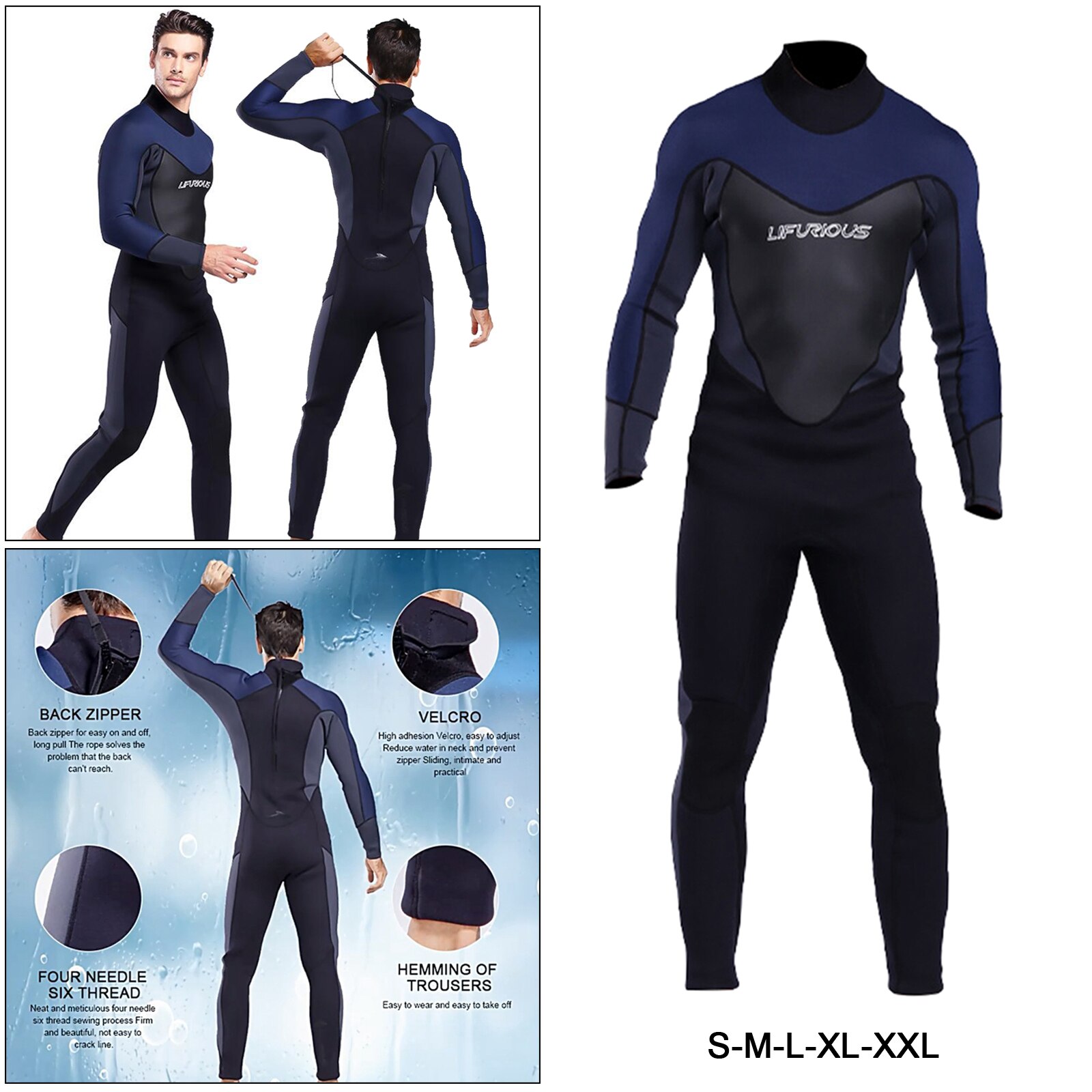 3mm Neoprene Wetsuit for Men - Full Body Diving Snorkeling Surfing - Adult Full Suit