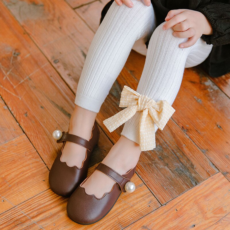 Doce cor sólida bowknot collants do bebê outono inverno quente criança leggings princesa macio respirável criança menina meia-calça