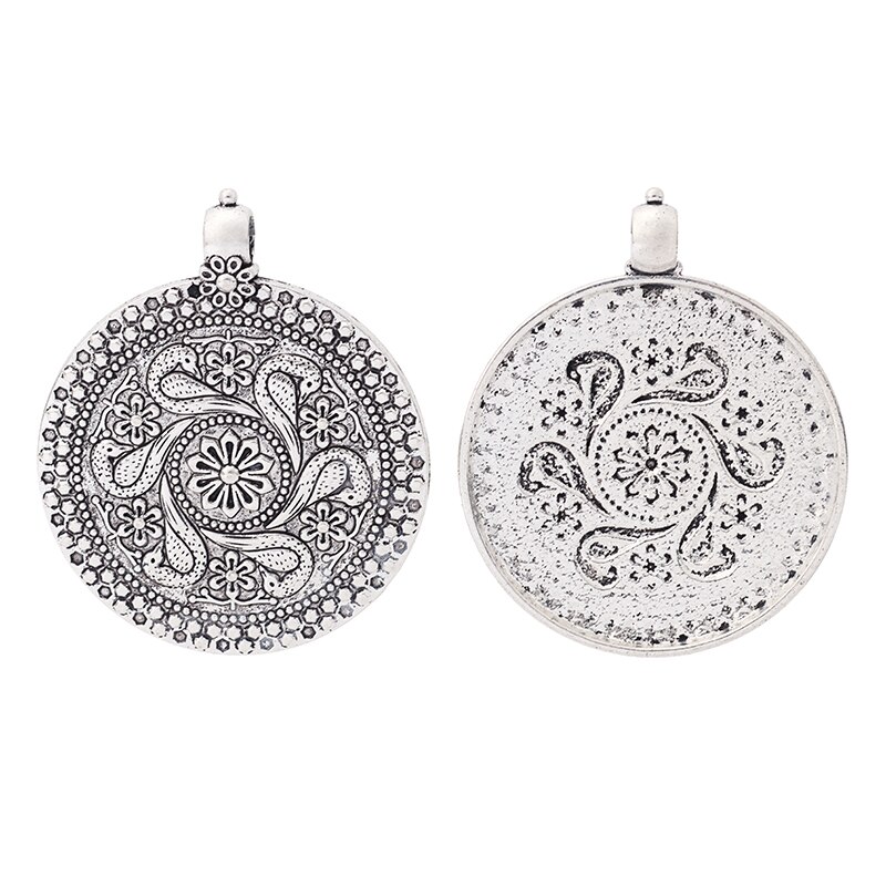 ZXZ 2pcs Tibetan Silver Large Bohemia Boho Medallion Round Charms Pendants for Necklace Jewelry Making Findings 68x60mm