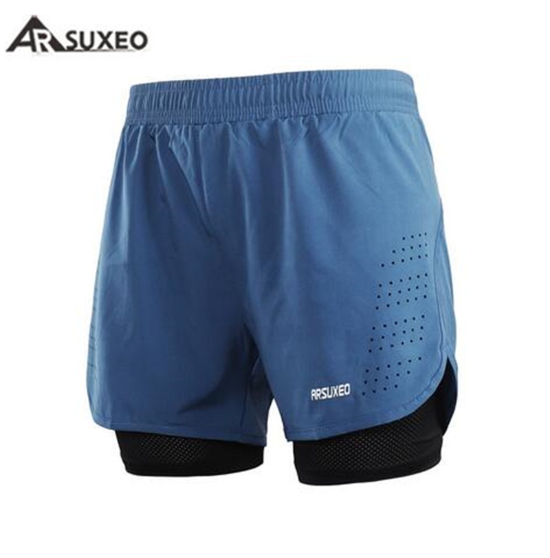 ARSUXEO Sport Fietsbroek Mannen 2 In 1 Marathon Sportbroek Sneldrogend Ademende Fietsbroek Met Ritsvak