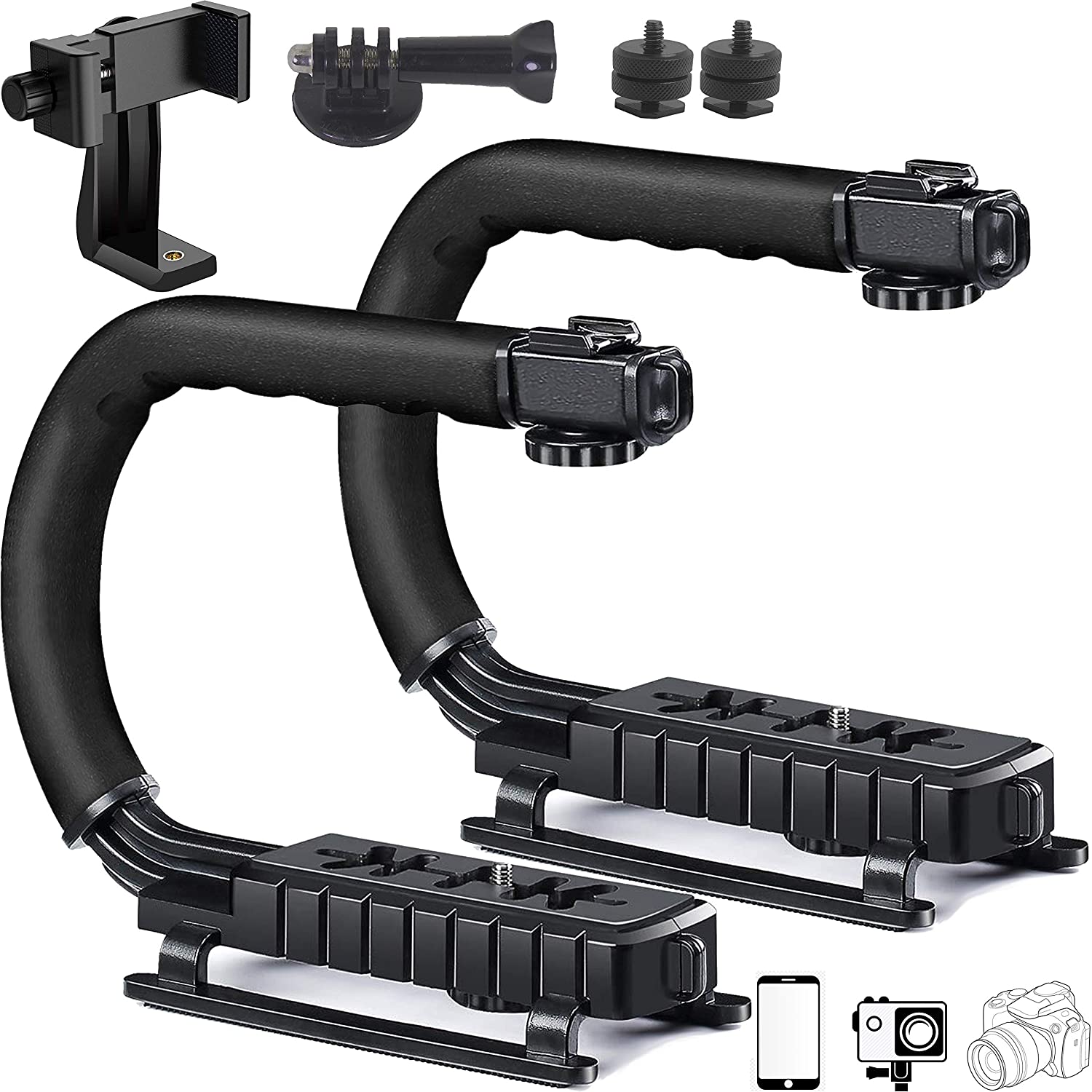 DSLR – stabilisateur vidéo portatif, poignée de stabilisation en forme de C, Vlogging pour téléphones intelligents Canon, Nikon, Sony: Pack Of 2