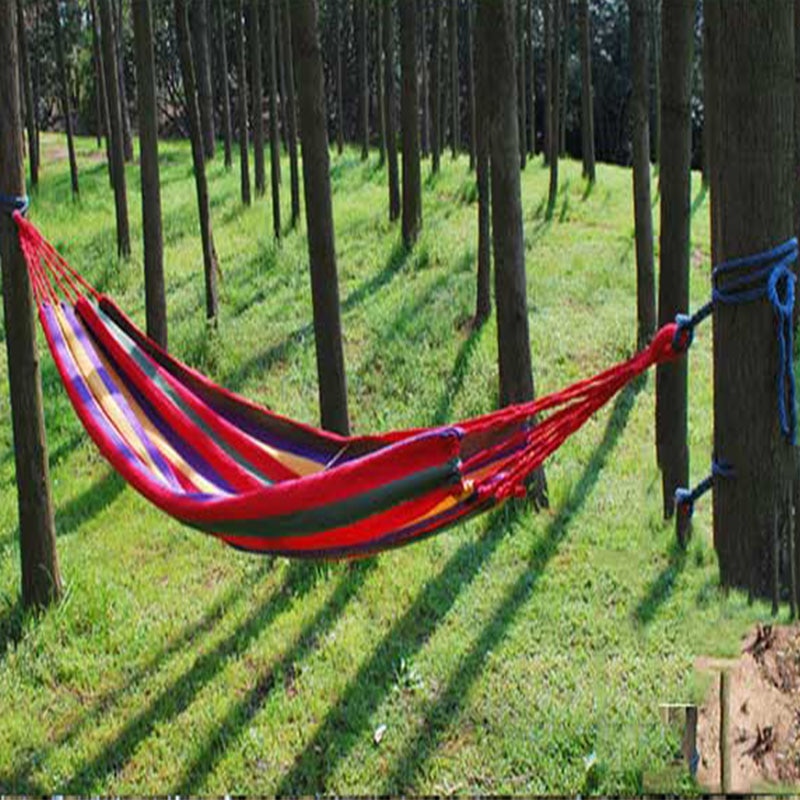 Outdoor Leisure Poort Openluchtrecreatie Draagbare Hangmat Canvas Hangmatten Ultralight Camping Hangmat Met Rugzak Rainbow