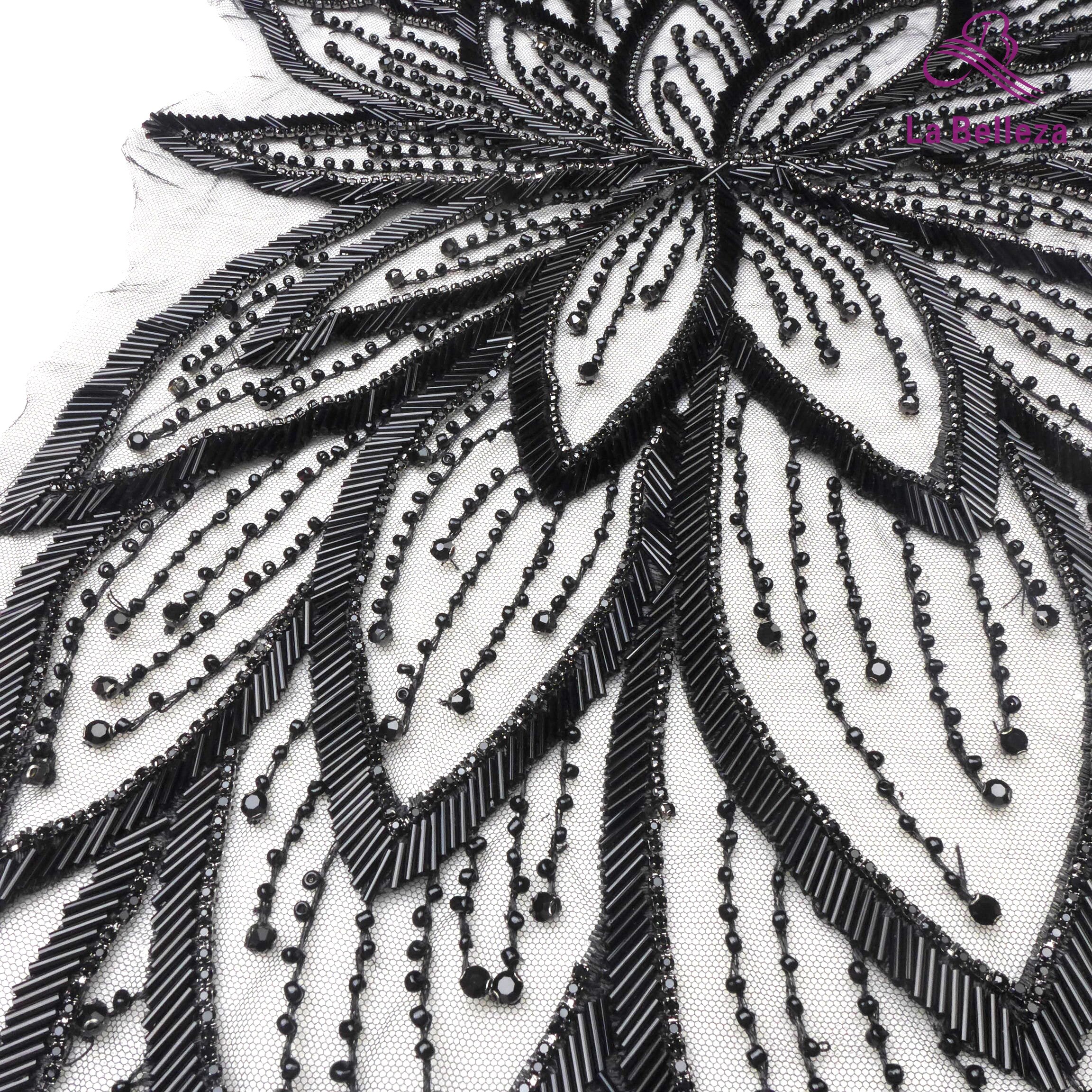 La Belleza Zwarte Kralen Applique Patch, Zilver Grote Patch, Handgemaakte Kristallen Steentjes Gown Applique Accessoires, Gold Patch