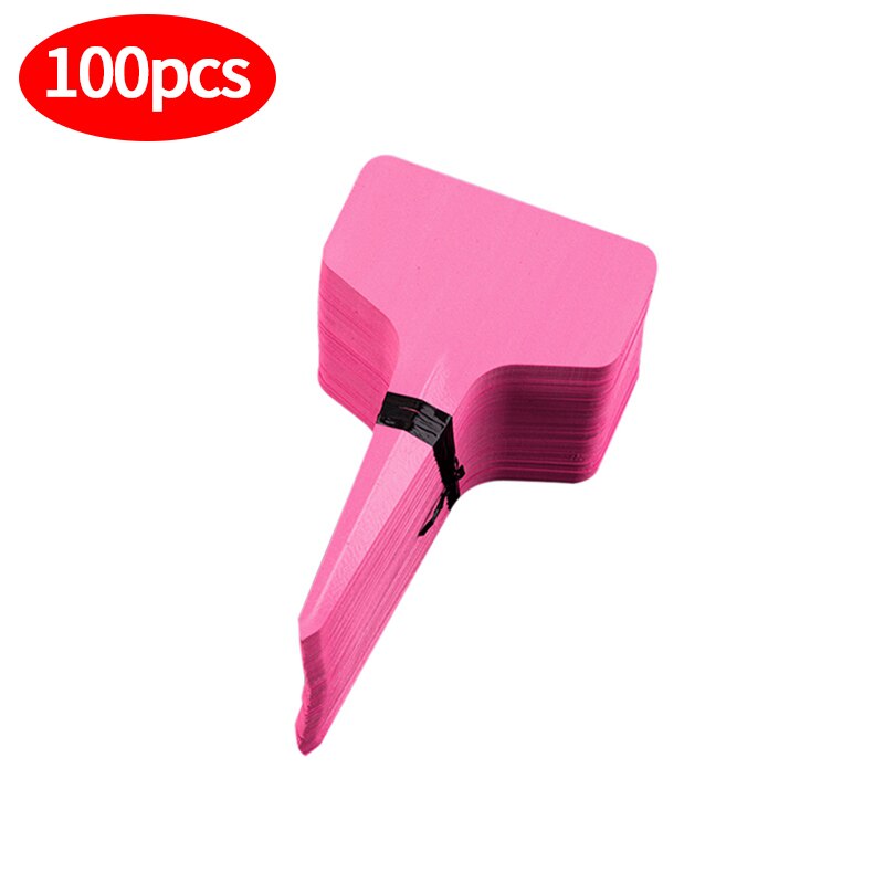 100Pcs Waterproof Plant Markers Mini Garden Sign Plant Labels Plants Tags Plastic Nursery T Type Colorful Flower Ornaments: 6x10cm Pink Tags