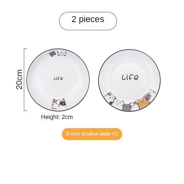 Cute Ceramic Plate Household Plate Cat Tableware Cartoon Plates Breakfast Tray Cake Plate on Plate Utensils KEDICAT: Cat plate set g