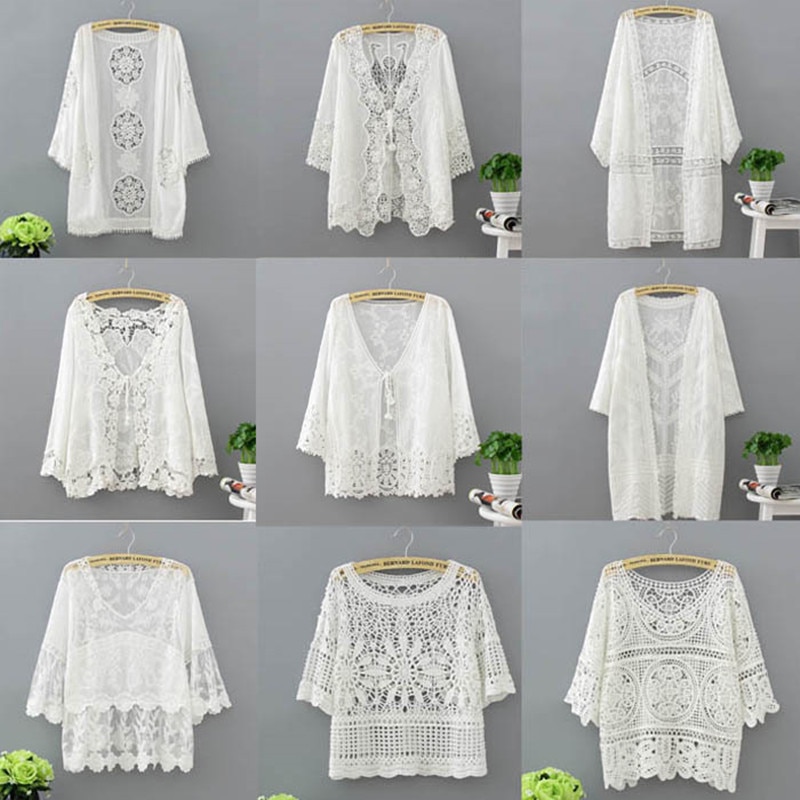Veste boléro en dentelle à manches longues pour femmes, vêtements de plage, chemises de plage, Cape ajourée hauts élégants, veste d'été de mariage