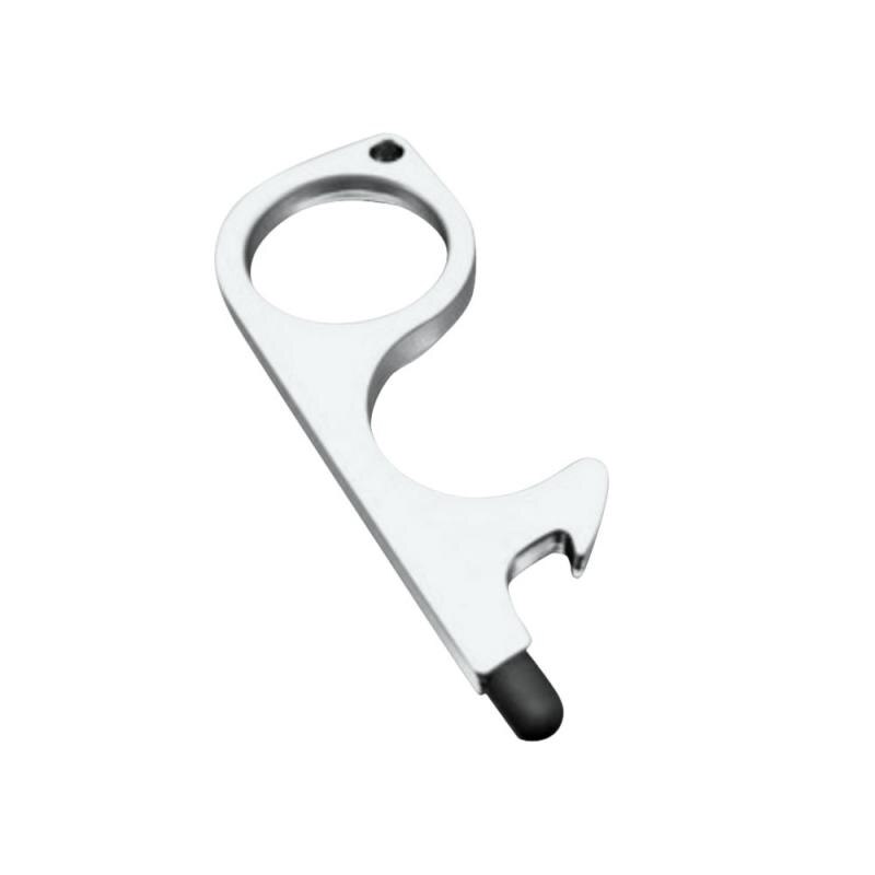 Presselift bærbar døråbner kontaktløs værktøj hygiejne håndlegering håndhygiejne kroghåndtag nøgle metal døråbner nøglering: Sølv