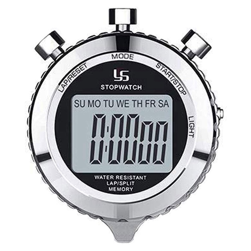 YS temporizador y cronómetro Digital Metal Stop Watch con retroiluminación, 2 Lap cronómetro temporizador para competición deportiva