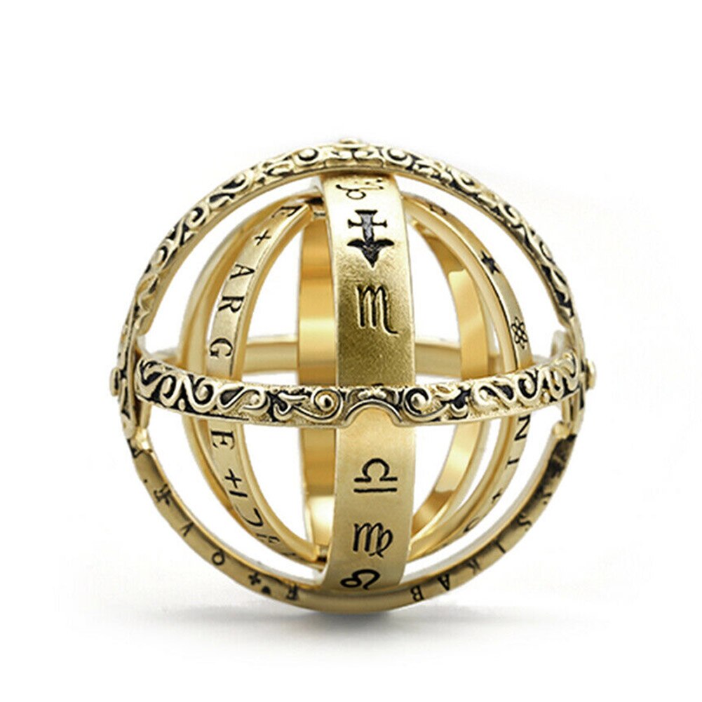 Astronomical Sphere Ball Ring Cosmic Finger Ring Couple Lover Jewelry Rotating Constellations Finger Ring: Gold / 7