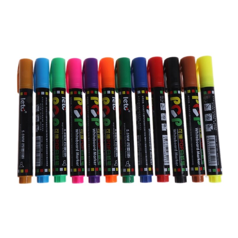 12 Color Whiteboard Marker Erasable Paper Glass Dry Erasing 5mm Writting Pen R66F