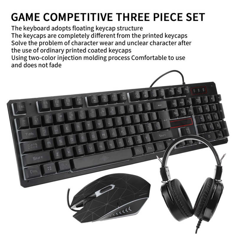 3Pcs Wired Keyboard Mouse Headset Set Gaming Backlight Keyboard for Laptop Computer