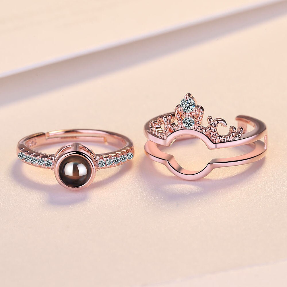 Two In One 100 Languages I Love You Projection Crown Ring For Lovers Women Girls Wedding Engagement Rings Jewelry