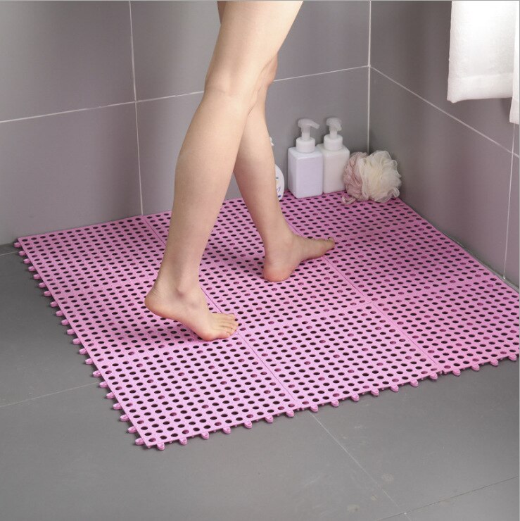 Alfombra antideslizante para baño, tapete de pies de empalme anticaída para cuarto de baño, alfombra impermeable para suelo: Rosa