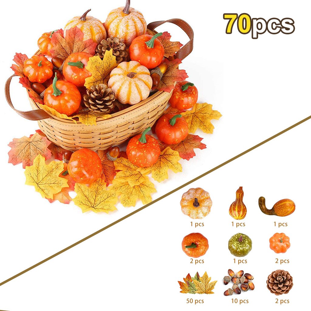 50Pcs/Set Fall Decoration Pumpkins and Maple Leaves Pine Cones Acorns Halloween Tanksgiving Christmas Festival Decor: 70pcs