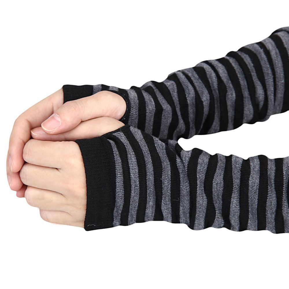 Calentadores de brazo para mujer, manoplas cálidas sin dedos en negro, gris y blanco, de punto, largo, algodón, longitud: 35 cm, 1 par