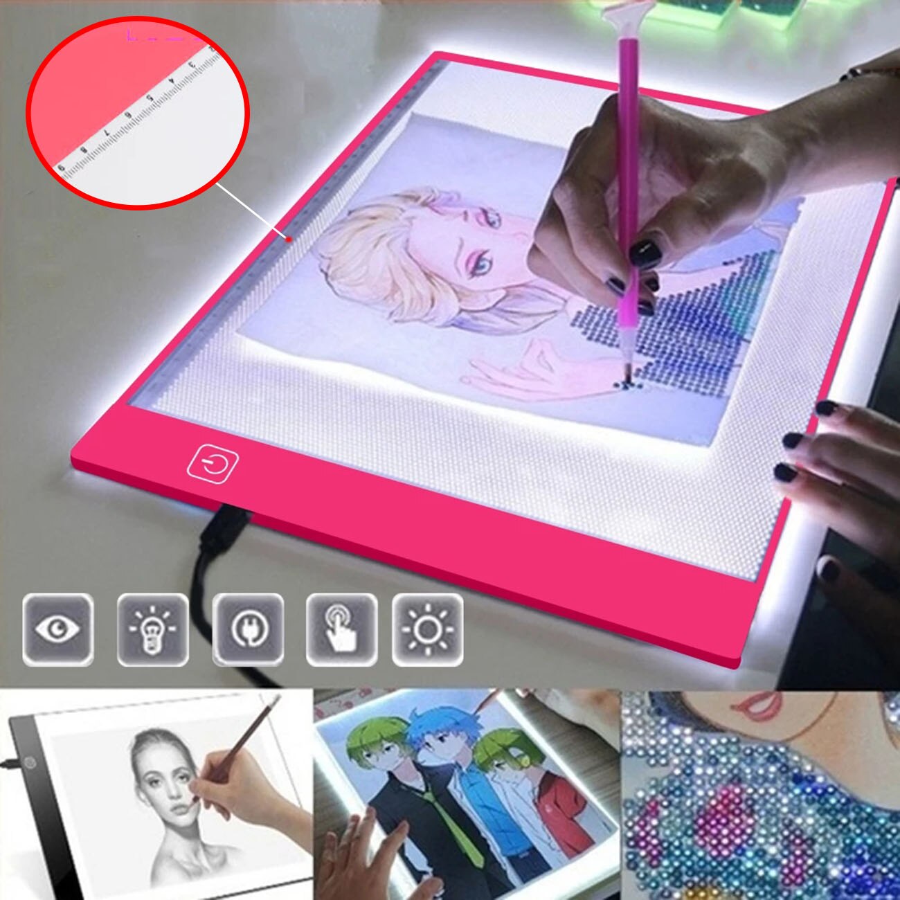 A4 Digitale Grafische Tablet Tekentafel Led Oplaadbare Met Schaal Aanimation Llight Box Tablet Computer 3-Niveau Dimmen Dunne
