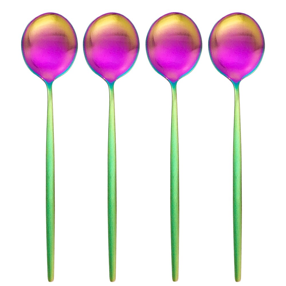4 kpl/setti musta mattapintainen ruokalusikka aterimet 304 ruostumattomasta teräksestä valmistettua ruokailuvälinettä lusikka aterimet 7 väristä ruokailuvälinettä keittiön aterimet: 4 kpl sateenkaari