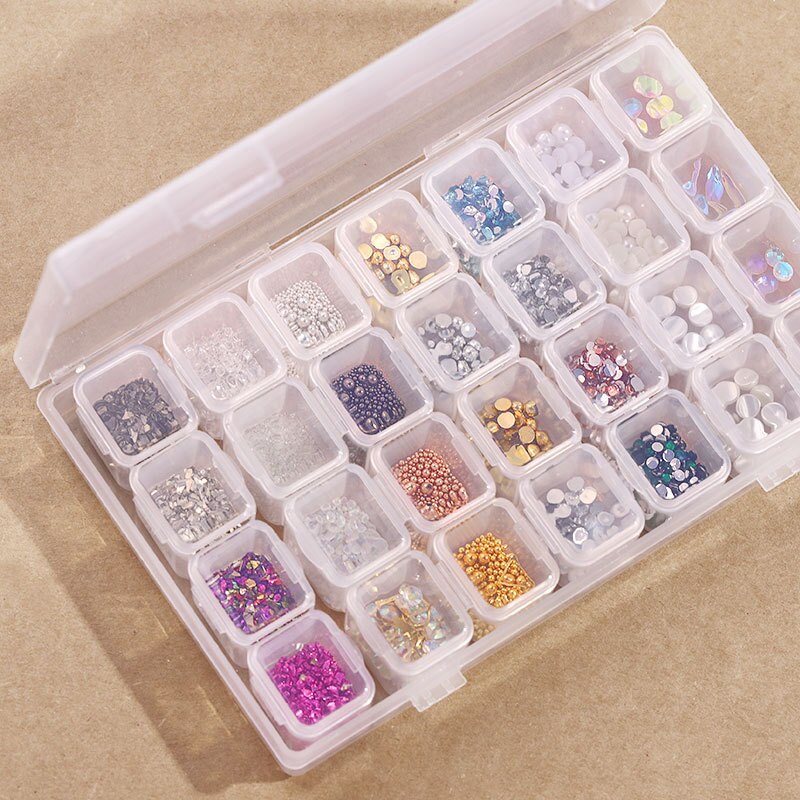 Ensemble d'accessoires pour ongles à 28 grilles, poire/métal/coque/résine/cristal strass pour manucure/bricolage, Kit de décorations pour Nail Art # DXM12