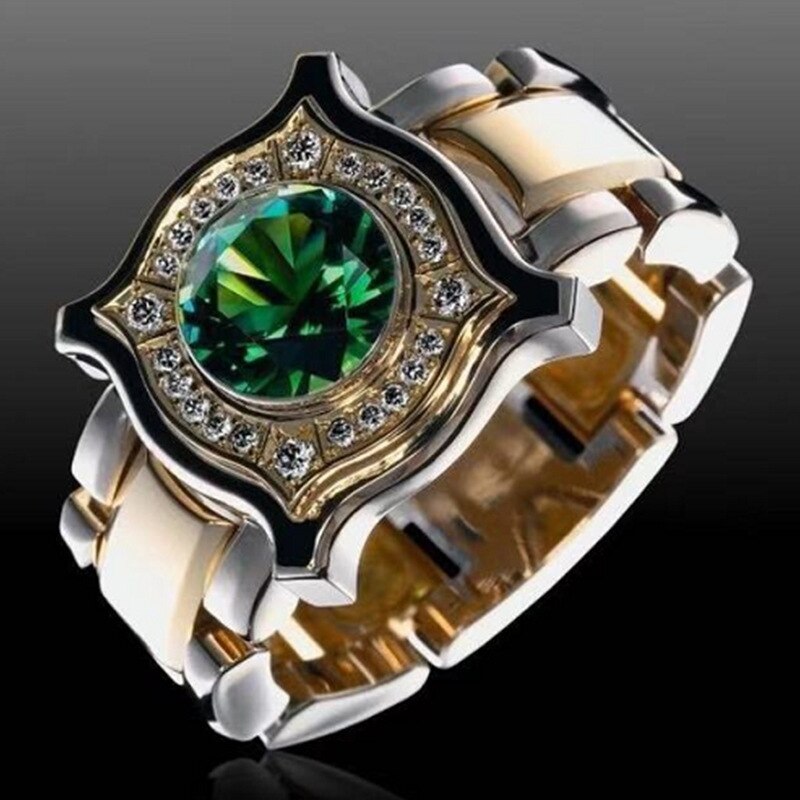 Luxury Unique Men's Green Crystal Ring for Wedding Band Engagement Ring Jewelry Lover's Men Rings