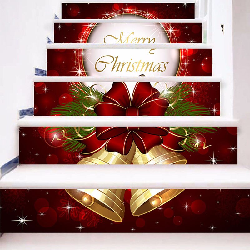 God jul trappeklistermærker 6 stk vandtæt juletema vægklistermærker julemanden trappe vægmaleri selvklæbende