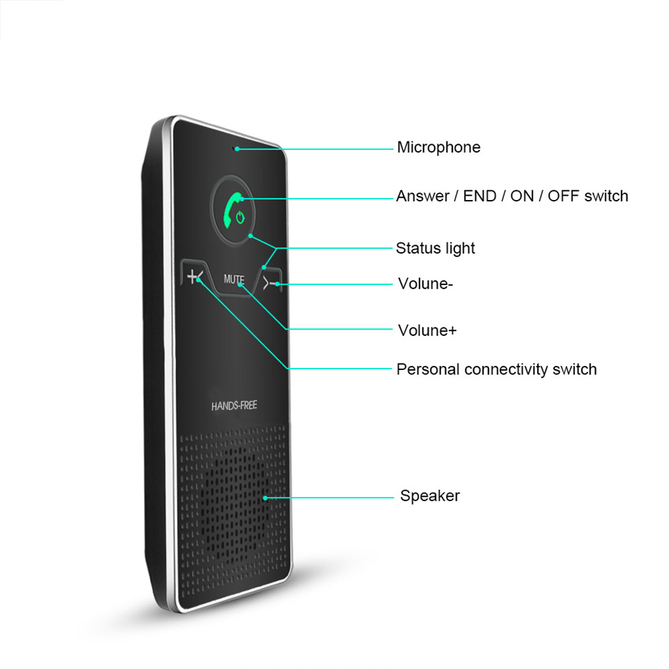 Handsfree Bluetooth 4.0 Car Kit Stereo Sun Visor Speaker Auto Wireless Speakerphone Car kit Mp3 Player With Magnet Air Vent Clip