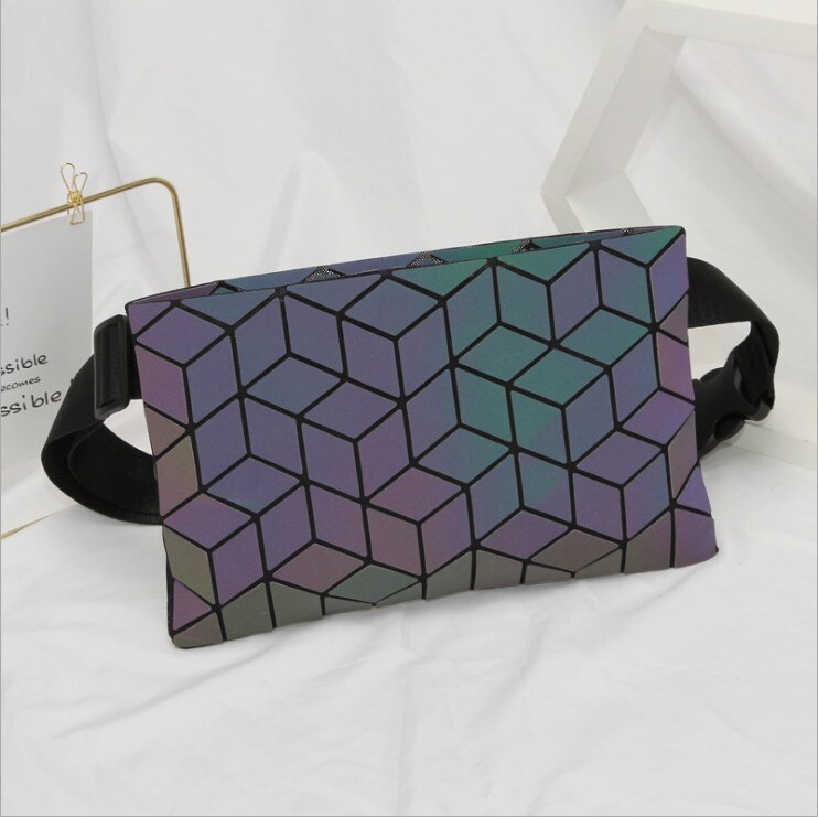 Holographic Waist Bag Geometric Pack for Women&Men Travelling Purse Wallet Luminous Belt Bum Iridescent Chest Bag: 11