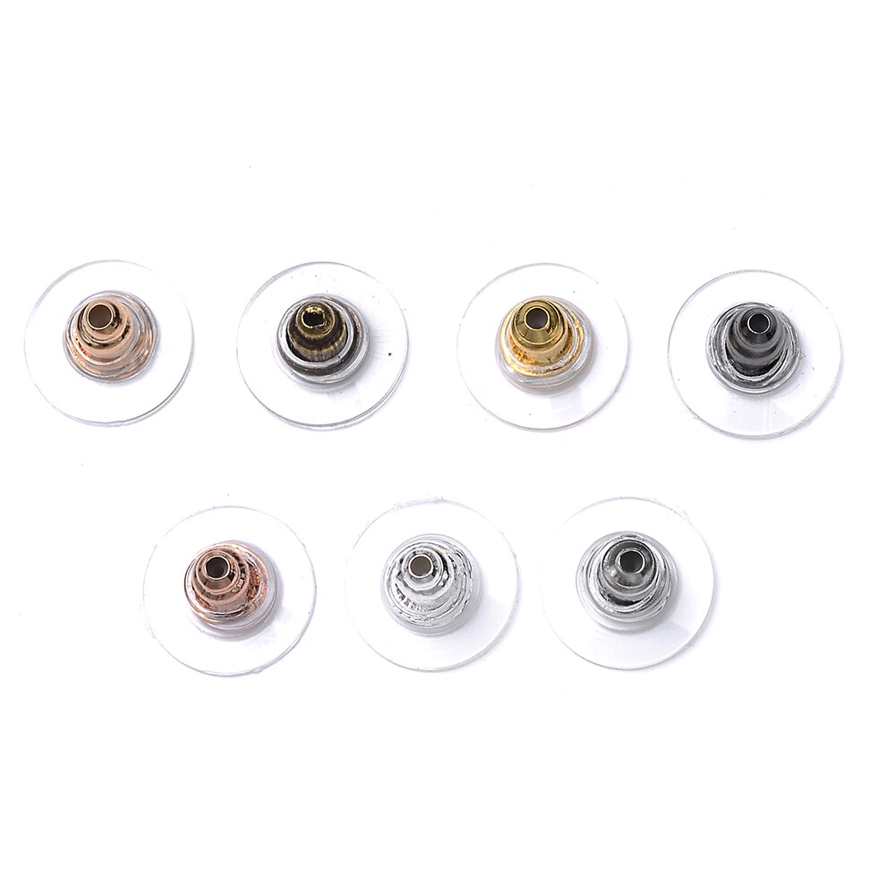 100 st/lot metall örhänge ryggar kula öronproppar proppar guld silver pläterade öron dubbar bak örhänge smycken tillbehör 6*11mm