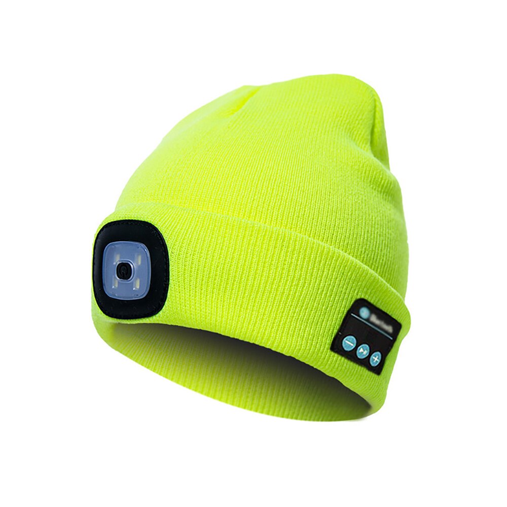 Berretto Bluetooth con sciarpa berretto in maglia ricaricabile Bluetooth con cappello a mani libere senza fili regalo di natale per uomo e donna: Fluorescent green